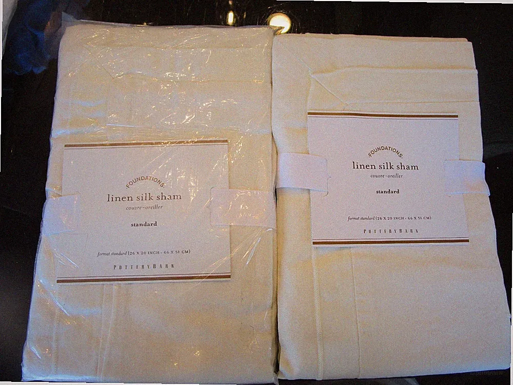 2 Pottery Barn Linen silk standard shams ivory New