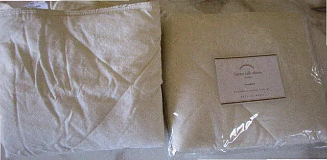 2 Pottery Barn Linen silk standard shams quilted ivory New