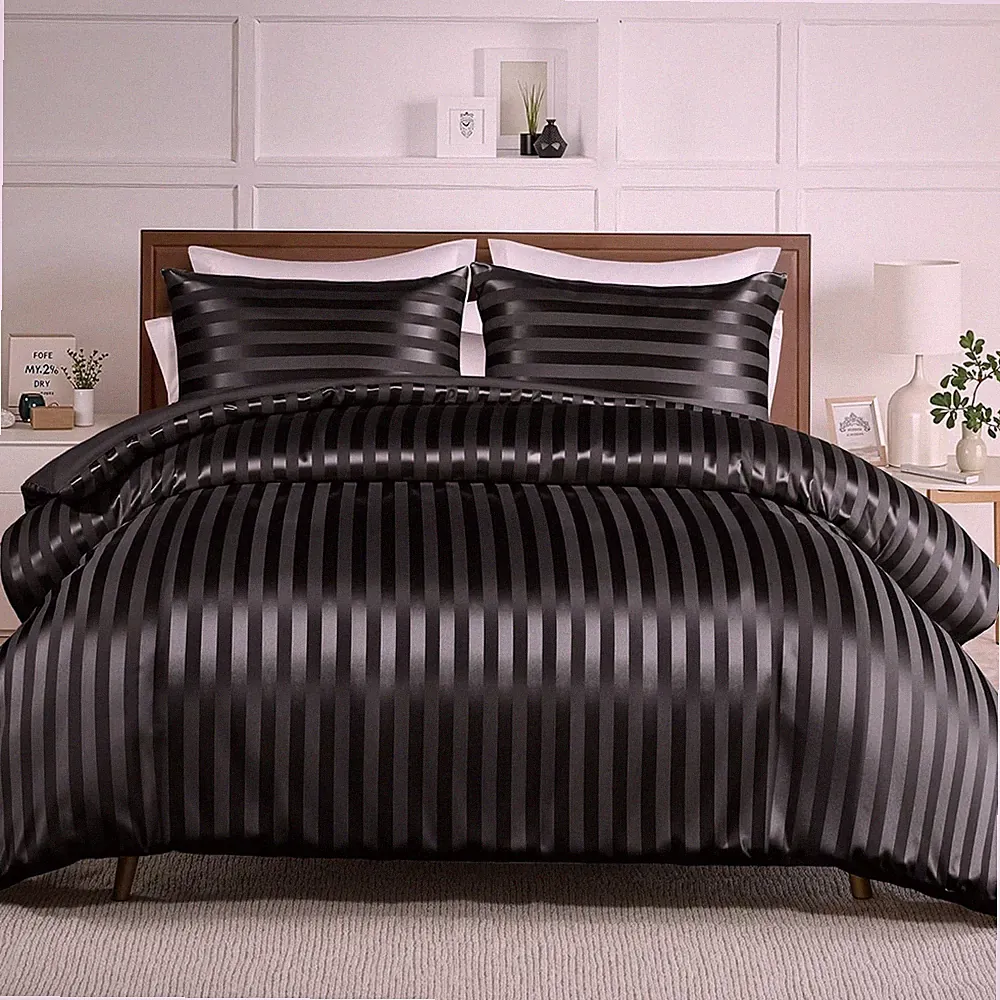 3-Piece Reversible Queen Size Silk Comforter Set/Bedding Set, Luxury Soft Sat...