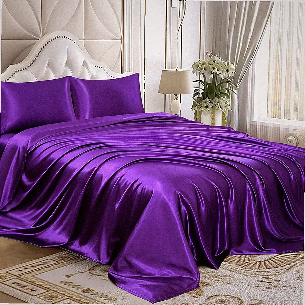 4-piece silk bedding set, smooth silk bedding set, (Deep pocket - Full size