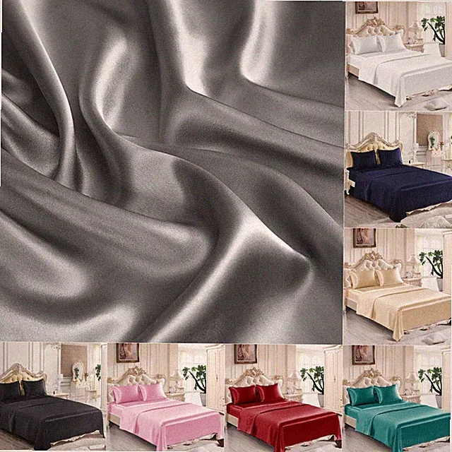 4PC Bed Sheet Set Luxury Satin Silk Sheet Set Ultra Soft Wrinkle Free Collection