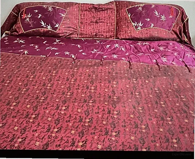 Asian Theme Silk Set Duvet 75 X 98” W/ Pillow Shams And Bed Skirts Burgundy Gold
