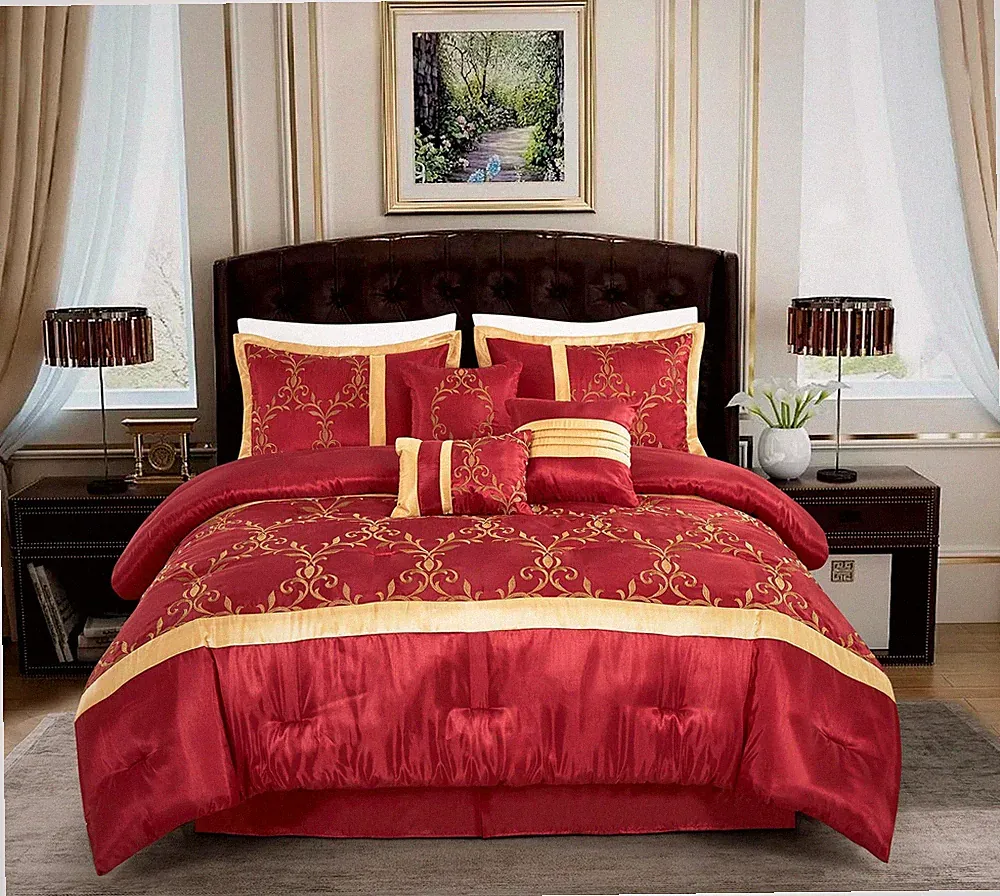 Chezmoi Collection 7-Piece Luxurious Faux Silk Embroidered Comforter Set