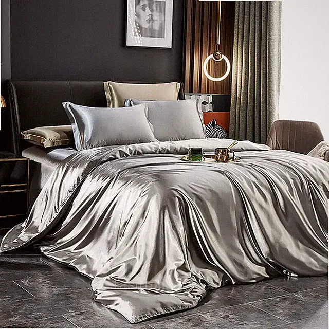 Mulberry Silk Bedding Set with Duvet Cover Bed Sheet Pillowcases Satin Bedsheet