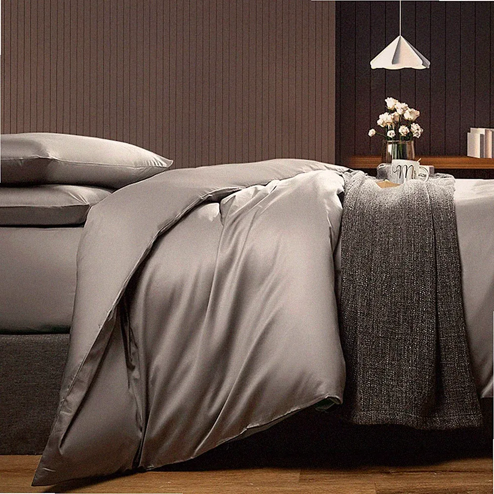 Mulberry Silk-Like 3pcs Bedding Set Deep Pockets Pillow Cases&Duvet cover, Queen
