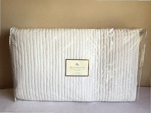 New Pottery Barn Channel Stitch Ivory Cream Silk Velvet Full Queen Quilt