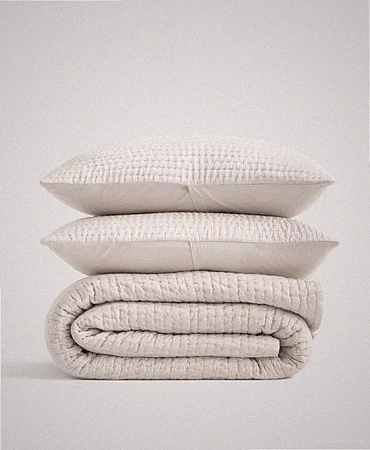 NWOT QUINCE SILK PICK STITCH QUILT SET FULL QUEEN IVORY MSRP $349 SOLD OUT !