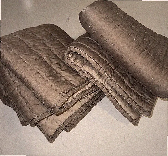 Pottery Barn Silk Channel King Shams Taupe Silk Cotton Quilted Two Tone Set Of 2