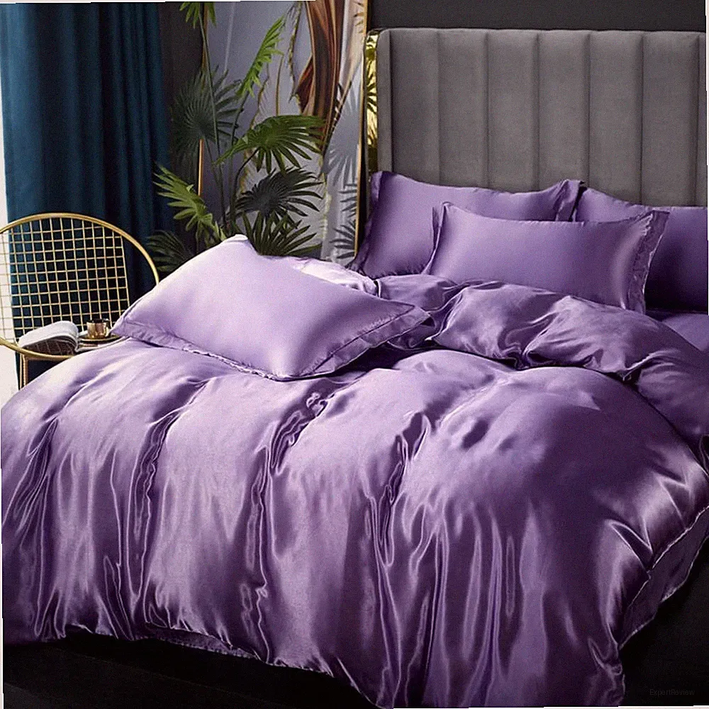 Purple Silk Like Satin Bedding Set Full Duvet Cover Set Luxury Soft Comforter...