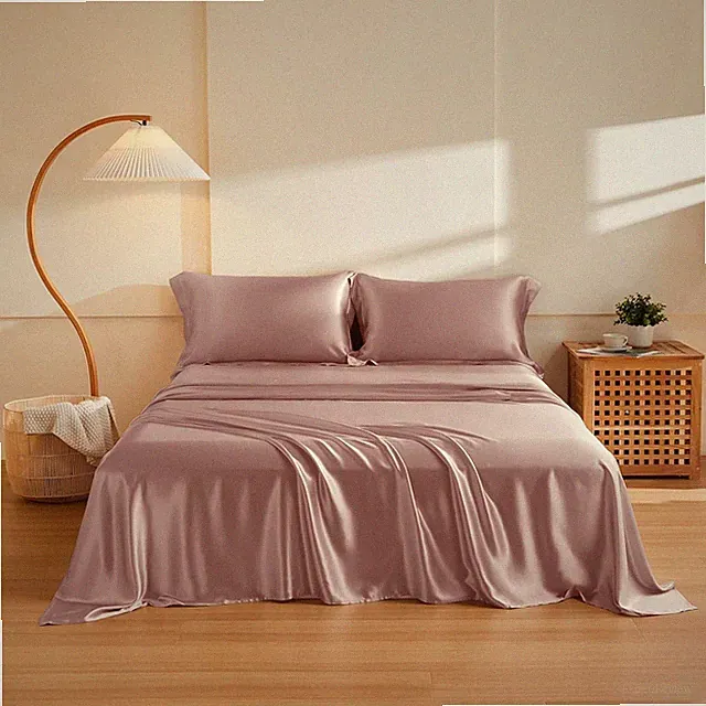 Silk Bed Sheet Set 4Pcs, 6A+ Top Grade 100% Natural Mulberry Silk, Purple, Queen