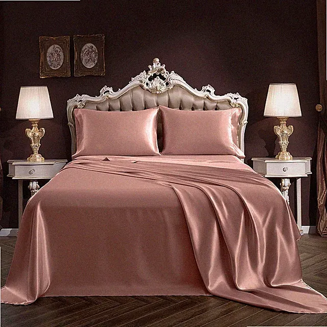 Silk bedding set Silk champagne-colored bedding set with deep pocket design