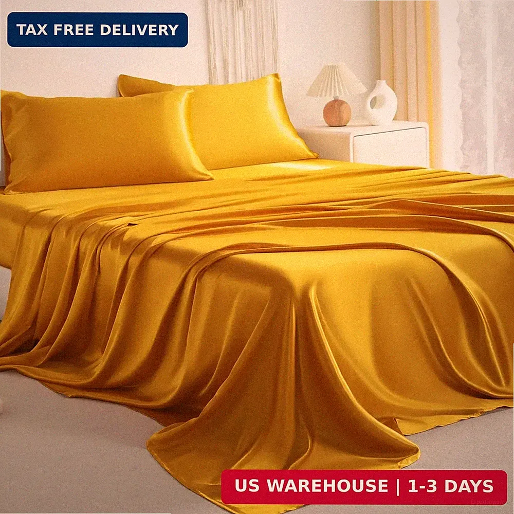 Silk Satin Twin Sheet Set, 3-Piece Luxury and Soft Bedding Set Cooling Sil