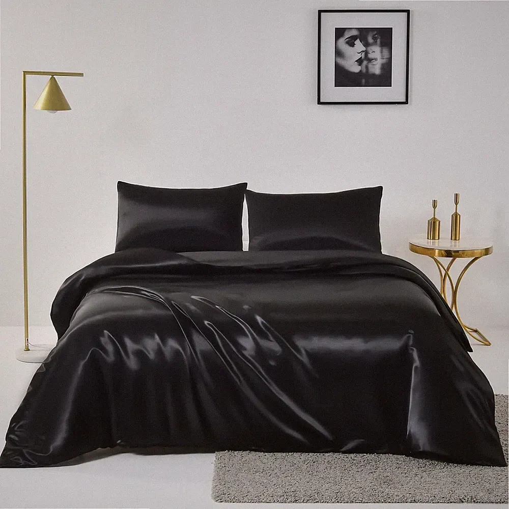 Ydtwnyq Chanyuan Black Satin Duvet Cover Set King Size Luxurious Smooth Silk